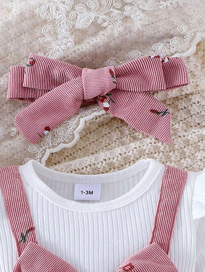 Ditsy bloemenjumpsuit voor babymeisjes met strikdecor en hoofdband, lente herfst